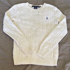 Ralph Lauren Cream Cable-Knit Crewneck Sweater